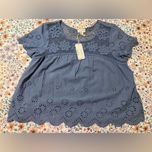 NWT! Atelier by Nicole Miller Blue Cropped Embellished Blouse